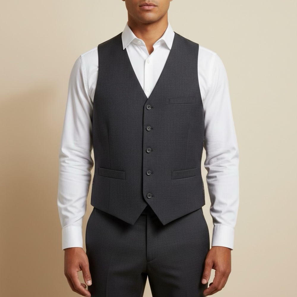 Kenneth Cole Charcoal Gray Suit Formal‎ Vest Geometric Pattern Wedding Groom